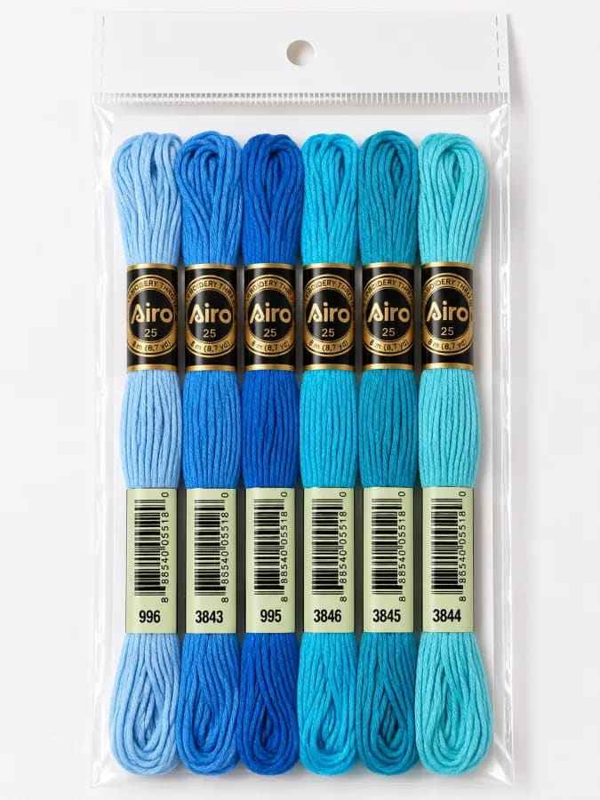Набір ниток муліне, 6шт блакитний мікс М225/6