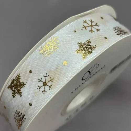 Стрічка атлас сніжинки 2,5 см Біла